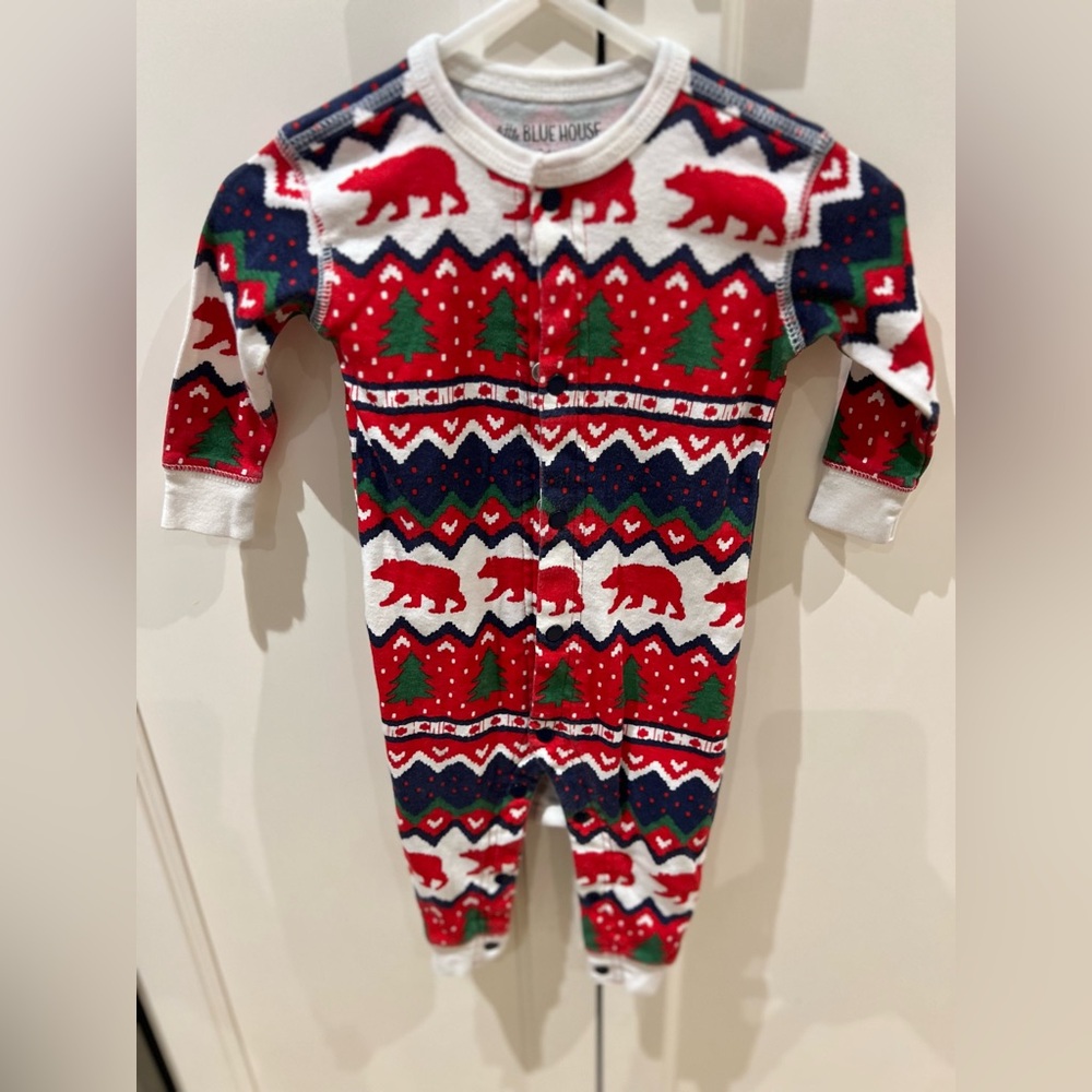 Little blue house Red Bear Patterned One Piece 3-6m